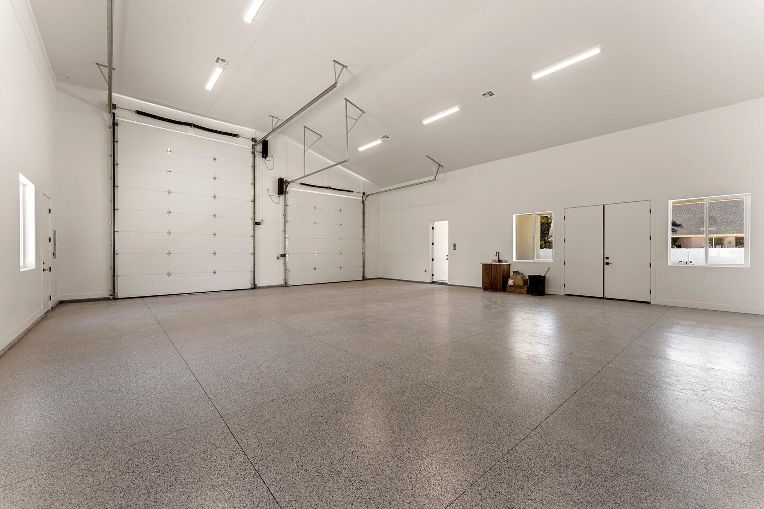 View of 40 Ft Deep RV garage with a 12 Ft Door and 16 Ft Door.