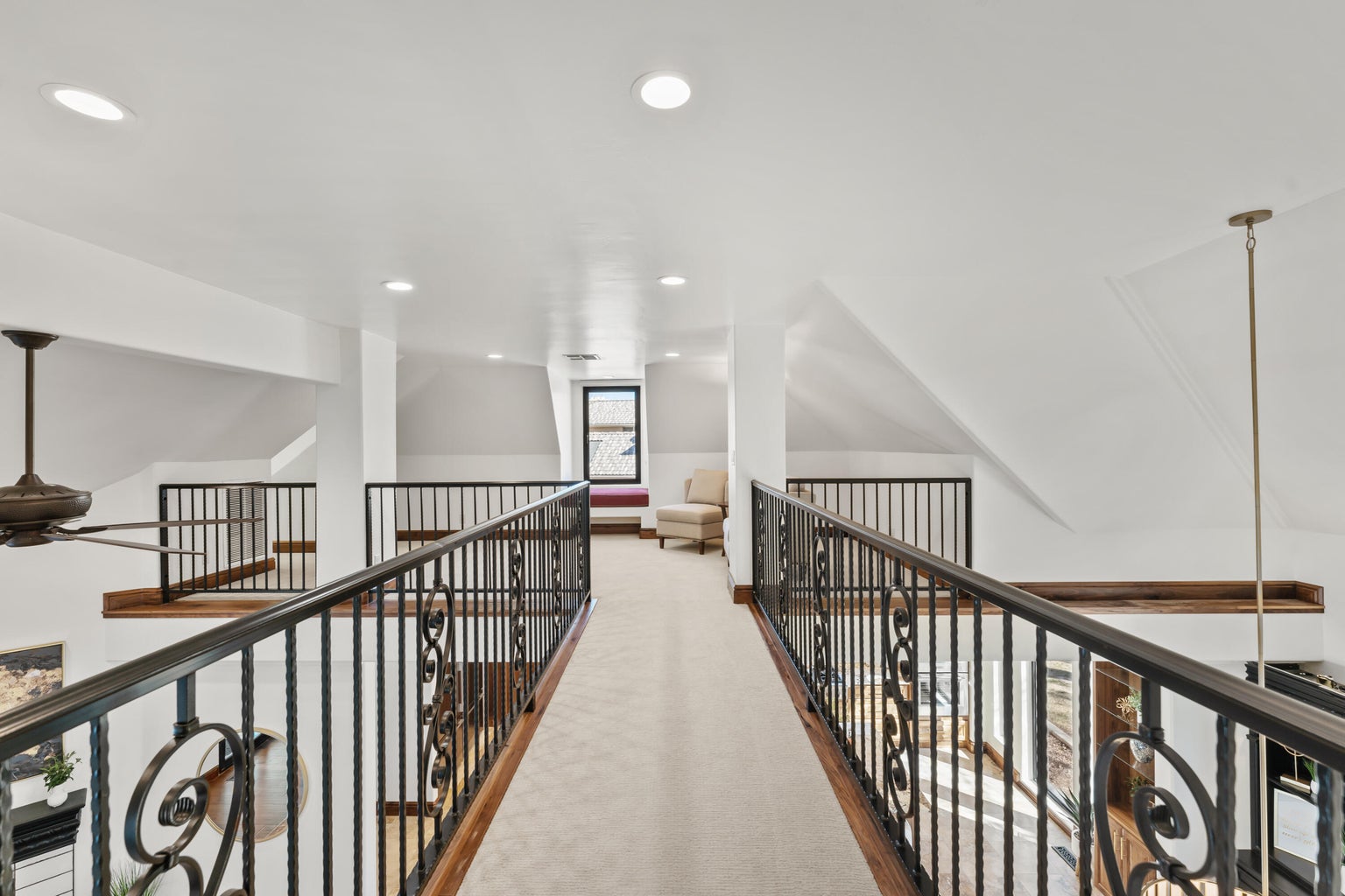 Bridge to 2nd Level Guest Suite and recessed lighting