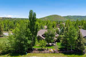Aerial view of a mountainous background