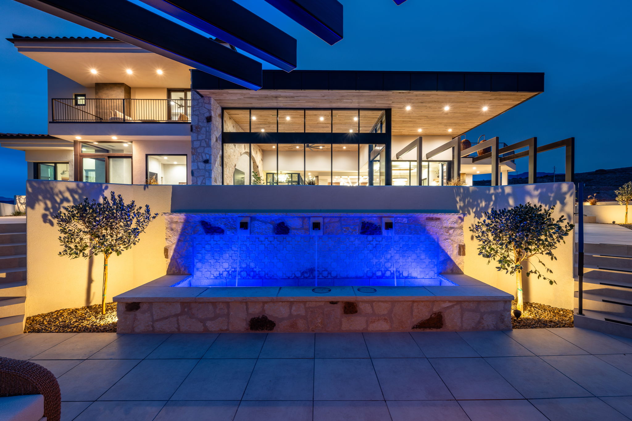 View of patio at night