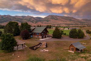 Aerial view of a mountain backdrop