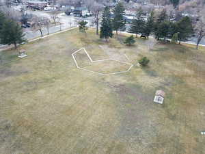 Aerial view of property's location with property parcel outlined