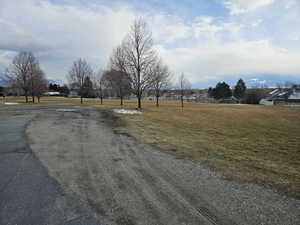 View of end of road and park.