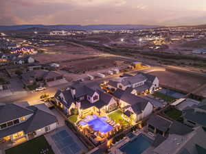 Aerial view of residential area featuring mountains