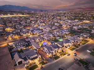 Aerial view at dusk of a mountain view and a residential view