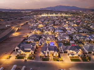 Aerial view at dusk of a mountain view and a residential view