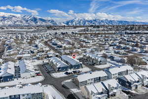 Aerial perspective of suburban area with mountains