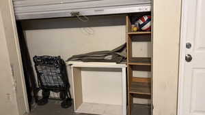 View of garage roll up storage area