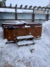 View of yard covered in snow