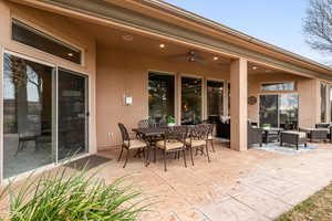 View of patio / terrace featuring outdoor lounge area and ceiling fan