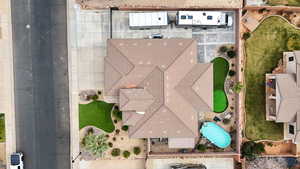 Aerial view of a pool