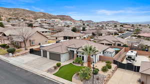 Aerial perspective of suburban area with mountains
