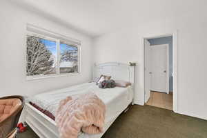 Carpeted bedroom with baseboards