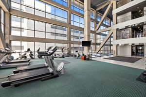 Gym with a high ceiling
