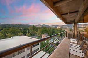 Balcony featuring a mountain view