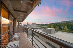 View of balcony at dusk