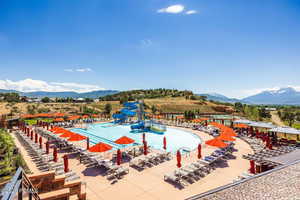 View of pool featuring a mountain view