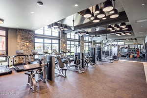 Workout area with recessed lighting