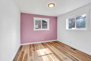 Empty room featuring light wood finished floors and plenty of natural light