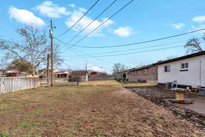 Fenced backyard featuring a residential view