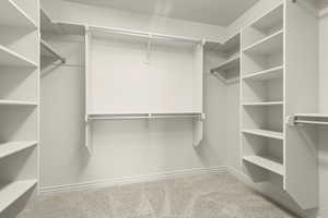 Walk in closet with light carpet