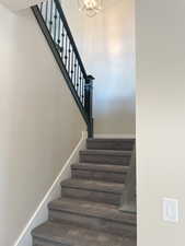 Stairway with a chandelier