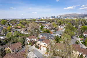 Aerial view of a mountain backdrop