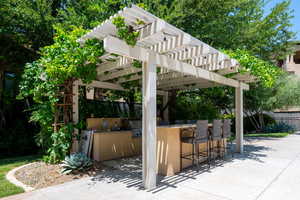 View of patio / terrace with a pergola and exterior kitchen