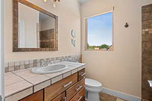 Bathroom featuring vanity and toilet