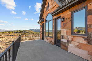 View of patio / terrace with a mountain view
