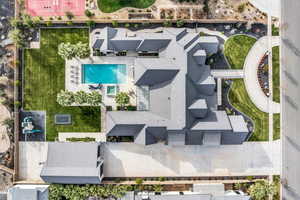 Drone / aerial view of a pool area