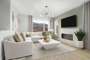 Living room featuring a fireplace