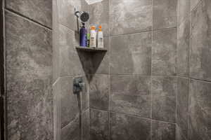 Bathroom view of a tile shower