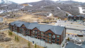 Aerial view of a mountain backdrop