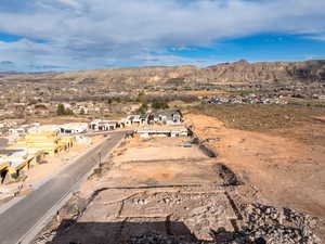 Aerial perspective of suburban area with mountains