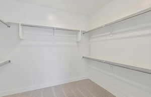 Walk in closet with light carpet