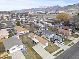 Aerial perspective of suburban area with mountains