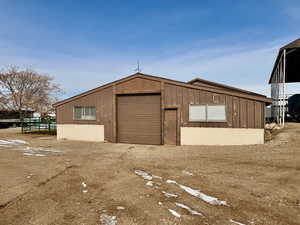 View of detached garage
