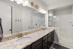 Granite Counter, Dual Sinks, Oversized Shower with Euro Enclosure