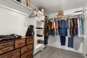 Walk in closet featuring carpet