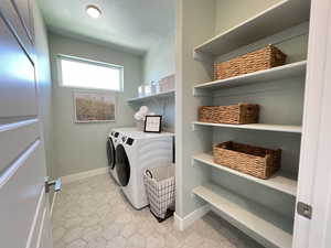 Laundry room featuring baseboards and independent washer and dryer