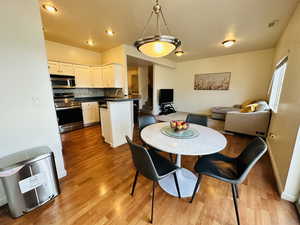 Dining area featuring light wood-style floors