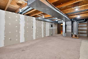 Unfinished below grade area with water heater and heating unit