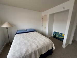 Bedroom with carpet floors and baseboards