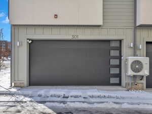 View of snow covered garage