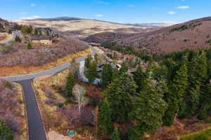 Drone / aerial view of a mountainous background
