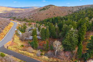 Aerial view of a mountain backdrop
