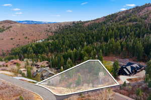 Aerial view of property's location featuring property boundaries highlighted and mountains