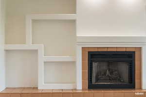 Detailed view of a tile fireplace