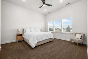 Primary suite with walk in closet and en' suite bath.